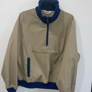 Vintage Woolrich Pullover Jacket Tan Blue Zip Front Men’s L Retro Style